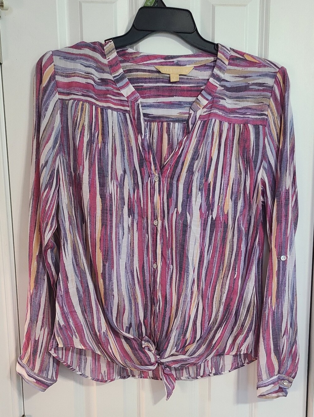 Women's Striped Tie-Front Button Shirt - Purple Multi